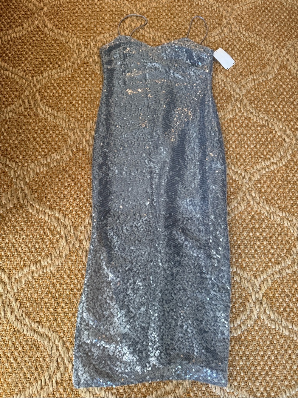 Open Edit Silver Sequin Spaghetti Strap Midi Dress size XS